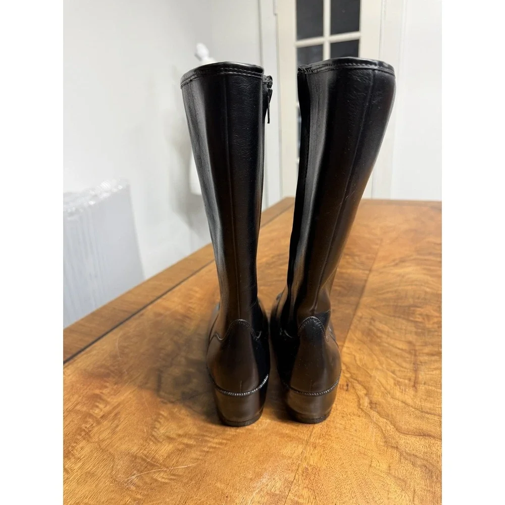 VTG 70s Black‎ 9 Rubber Molded Insulated Tall Waterproof Rain Snow Boots Wedge